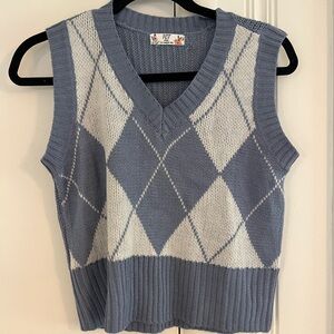Women's Blue and White Argyle Sweater Vest